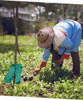 Gardener using Eight Piece Lawn Aerator Shoes With Solid Metal Straps For Easy Assembly And Soil Aeration On Lawns Gardens And Patios
