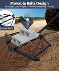 66-Inch Driveway Drag Harrow with 3 Adjustable Bolts and 2 Reinforcement Bars, tow behind for ATVs, shown on dirt with concrete blocks