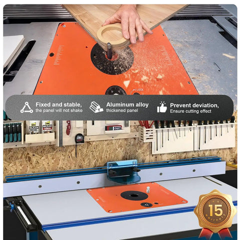 Built Like A Tank Router Lift Platform Heavy Duty Design with aluminum faceplate in use, demonstrating precision woodworking.
