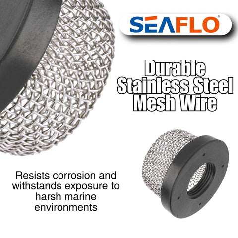 Three Quarter Inch Stainless Steel Mesh Strainer For Livewell Pumps And Aerators, Corrosion Resistant Marine Grade Screen