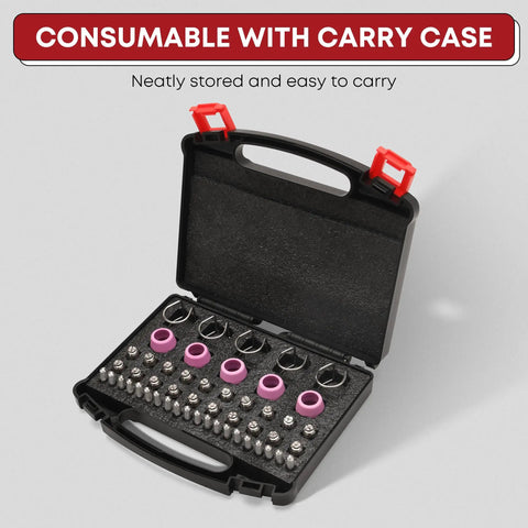 50Pcs AG60P Plasma Cutter Torch Consumables Kit Pro Grade.040 In Tips, Nozzles And Electrodes in a carry case