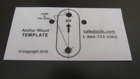 Anchor mount template for secure installation in fall protection, featuring pre-drill marks and instructions.