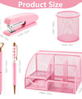 Must Have 11 Pcs Pink Office Supplies Set With Desk Organizer, Stapler, Pencil Holder, and Pen