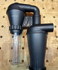 Double Filtration Cyclone Dust Collector for Woodworking, 2 Inch OD DIY Turbocharged Filter System on a workshop table