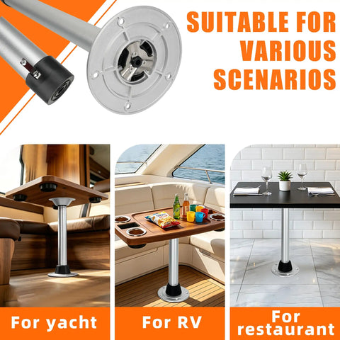 Built Tough 29 Inch Boat Table Leg And RV Camper Stand With Twist Lock System featuring sturdy aluminum base for yacht, RV, and restaurant use.