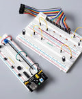 Assembled circuit on Ultimate Solderless Breadboard Kit Set With 2 400 Point Boards And 2 830 Point Boards For Fast Prototyping on desk