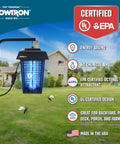 Outdoor Bug Zapper For 1 Acre Coverage With Powerful 40W Bulb And 5600V Instant Kill Grid displayed outdoors with features.