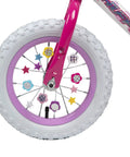 Flower And Star Bike Spoke Decorations Kit, 24 Colorful Snap On Spokes on kid's white bike wheel with pink accents