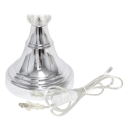 Base of Trendy Romantic Sheer Shade Hanging Crystals Table Lamp In Black With Chrome Finish Chic Vibe Draping Crystals