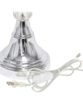 Base view of Romantic Sheer Shade Hanging Crystals Table Lamp For Cozy Glam Vibe Crystal Draping Chrome Finish 31 Inch Tall 16 Inch Shade