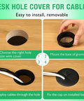 Top Tier White Desk Grommet 2 Pack No Fuss Cable Hole Cover For Office Setup 2 Inch Cord Organizer shown in installation steps.