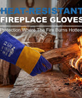 Blue 16 Inch Welding Gloves Fire Resistant Leather With Double Layer Padding For Stick Welders MIG Flux Core Forge Blacksmith Fireplace Wood Stove Fire Pit Grill Oven Furnace Handling Heavy Duty Materials in use.