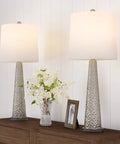 Set Of 2 30 Inch Table Lamps With Hammered Glass Bases, Modern Silver Finish, Energy Efficient LED Bulbs, Ideal For Bedroom, Living Room