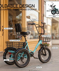 Adult Electric Tricycle With Folding Fat Tire Three Wheel E Trike 500W Motor UL2849 48V 10.4Ah Removable Battery step-through frame and baskets