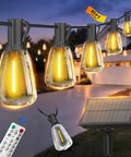 60 Ft Solar String Lights With Remote Control Waterproof Copper Wire Led Bulbs 15 Plus 2 Shatterproof Outdoor Patio Garden