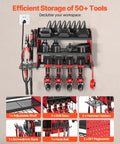 Wall mounted Power Tool Organizer With Charging Station And 3 Tier Drill Storage, Four Drill Slots And Side Pegboard, Built In Eight Outlet Power Strip For Garage Workbench And Workshop.
