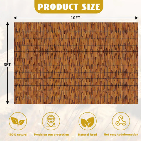 Product size chart for Natural Reed Bamboo Fencing Light Russet For Outdoor Privacy Screen For Patio Balcony Garden Backyard Handwoven Reed Curtains 3 By 10 Feet Privacy Barrier For Outdoor Spaces