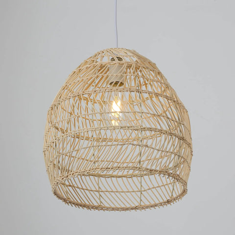 Beige Bamboo Pendant Light Fixture Boho Style With Rattan Wrapped Shade Hanging Lamp For Kitchen Island Nursery