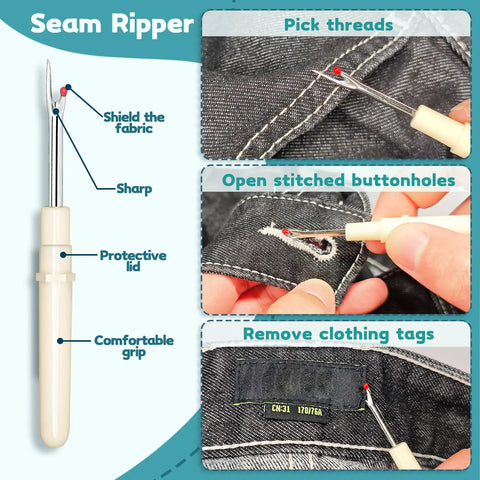 Seam rippers from All In One Sewing Tool Kit With Automatic Needle Threaders And No Fuss Threaders For Quick Repairs Includes 33 Pcs