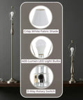 3-Piece Home Lighting Set With Two Table Lamps And One Floor Lamp In Silver Finish, white shades, LED bulbs, rotary switch