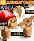 1/4 NPT Brass Air Compressor Drain Valve With Hand Turn Handle Moisture Drain Petcock shown with ergonomic design and hexagonal features
