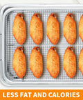 Stainless Steel Air Fryer Basket and Crisper Tray 13x9.6 Inch 2-Piece Set for Oven Toaster Oven Convection Cooking Baking Cooling Must-Have Fries Bacon Chicken For Home Chefs shown cooking chicken wings.