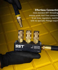 Air Manifold With 1/2 NPT Inlet And 1/4 NPT Outlet, multi port distribution for air compressors, five position, tool-free connections