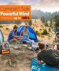 Group camping with All Day Camping Fan With 20000mAh Battery, 58 Hour Run Time, Rechargeable Portable Fan And 400 Lumens Light