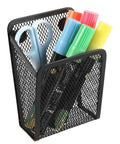 Magnetic Pencil Holder Mesh Stainless Steel Pen Basket Storage Organizer For Whiteboards And Blackboards Home Office Kitchen Locker And Cubicle Desks Everywhere, holding markers and scissors.