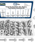 3/8-16 Stainless Steel Flange Bolts Kit, 112 Pieces With Washers And Serrated Flange Nuts, Full Thread, assorted lengths, 304 Grade