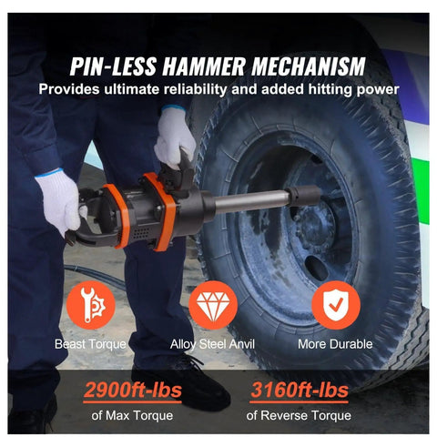 Heavy Duty 1 Inch Air Impact Wrench Delivering 3160 Ft Lbs Breakaway Torque Pro Pneumatic Impact Gun with 8 Inch Extended Anvil in use.