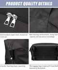 Duffle bag with wheels, front view; black fabric with reinforced stitching.