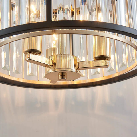 Crystal Semi Flush Mount Ceiling Light Fixture With 3 Light Modern Farmhouse LED Drum Crystal Lamp E12 Base D13 X H15 Gold Matte Black Finish Metal Frame Dope Shine For Living Room