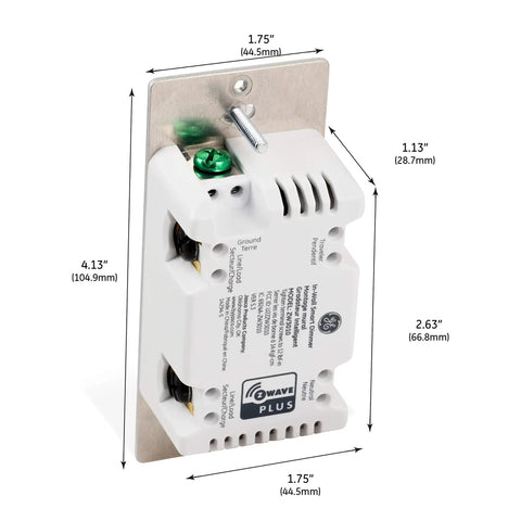 Z Wave Smart Rocker Light Dimmer Kit With QuickFit And SimpleWire dimensions and components view