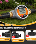 Heavy Duty Aluminum Water Flow Meter For Garden Hose, RV And Lawn Sprinkler, IP68 Waterproof Outdoor Meter With Rugged Metal Body, Clear Flow Readout, Leak Resistant, Easy Install And Durable Performance on hose in garden