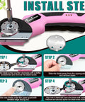Heavy Duty 4V Electric Cardboard Cutter With Bright Led Light, ergonomic handle with installation steps for easy blade replacement.