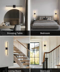 Slick Black Cordless Wall Sconces Set Of Two Wireless Led Accent Lamps With Smooth Stepless Dimming And Handy Remote in Bedroom and Staircase.