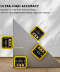 Heavy Duty Digital Angle Finder Magnetic Inclinometer With Fast USB Charging Built For Pros And Weekend Warriors Who Demand Flawless Layouts And Easy Electronic Level Use Every Single Time on a metal triangle with multiple angles displayed.