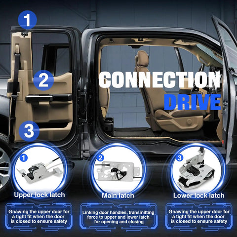 Diagram showing installation of Rear Door Lock Latch Cable Assembly For Ford F150 Super Crew Cab 2004 2008 with connection points.
