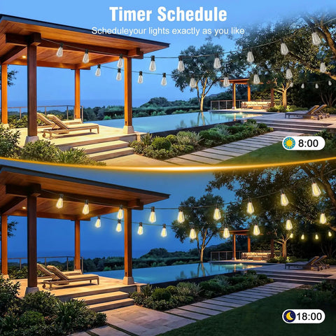 50 Foot Outdoor Waterproof String Lights With Bluetooth App And Remote Control Dimmable Brightness And Timed Modes To Create Lit Outdoor Vibes