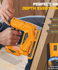 Slick Cordless Brad Nailer And T50 Stapler Compatible With Dewalt 20V Battery for wood depth adjustment in woodworking project.