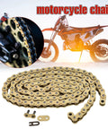 Beefed Up Drive Chain And Sprocket Kit For Honda CRF50F 2004 Through 2026, gold finish chain with master link on dirt bike