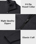 Mens Quarter Zip Fleece Pullover Long Sleeve Thermal Sweatshirt Black with soft fleece liner showcasing collar, zipper and cuff details.
