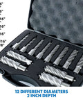 Evolution annular cutter kit for magnetic drills, 12 cutters, diameters 7/16 to 1-1/8 in, 2 in depth, carry case