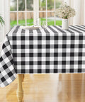 Waterproof Vinyl Rectangle Table Cloth With Soft Flannel Backing, Spillproof And Wipeable Buffalo Check Black And White Table Cover