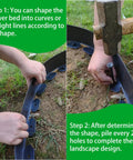 Installation of No Dig Landscape Edging Kit With 60 Spikes, 4 Inch Tall 66 Foot Border in garden with hammer and hands.