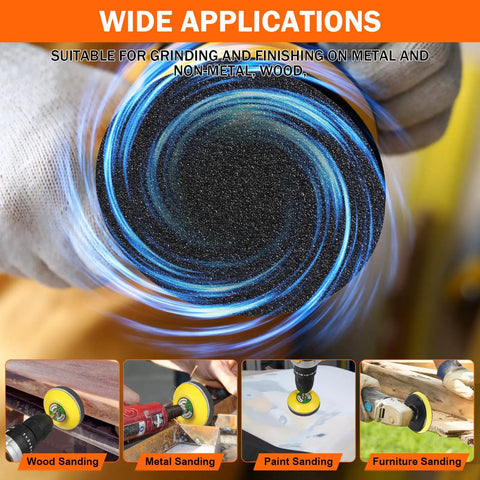 Wide application of All In One 3 Inch Sanding Disc Polishing Kit for Drill Rotary Tools, showcasing multiple sanding uses.