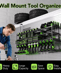 Power Tool Wall Mount Organizer With Charging Station And 8 Outlet Strip Heavy Duty Garage Drill Rack installed on wall