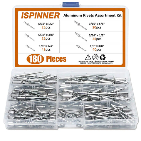 Badass Heavy Duty Aluminum Blind Rivets Pop Rivets Assortment Kit 180 Pieces 6 Sizes Durable Metal Fasteners For Car Mods And Garage Builds Silver Finish