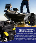 Heavy Duty 50 Amp Marine Circuit Breaker For Minn Kota Trolling Motor, waterproof switch shown in use on a fishing boat.